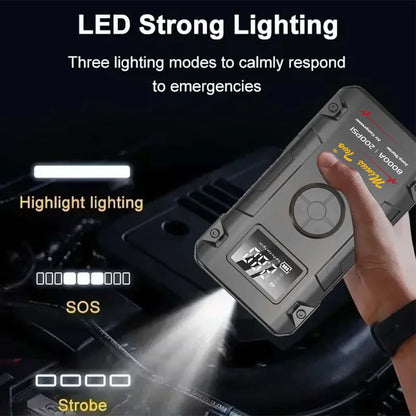 Portable 8000A Wireless Car Jump Starter Emergency Battery Booster with Smart Clamps 12V Power Bank for Dead Battery Truck.
