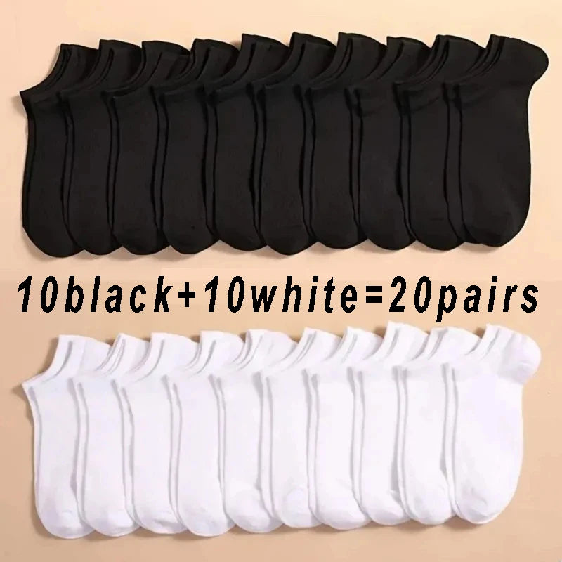 20/10/5 Pairs  Women/Men Boat Socks Black White Grey Cotton Summer No-show Ankle Socks Solid Color Casual Breathable