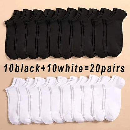 20/10/5 Pairs  Women/Men Boat Socks Black White Grey Cotton Summer No-show Ankle Socks Solid Color Casual Breathable