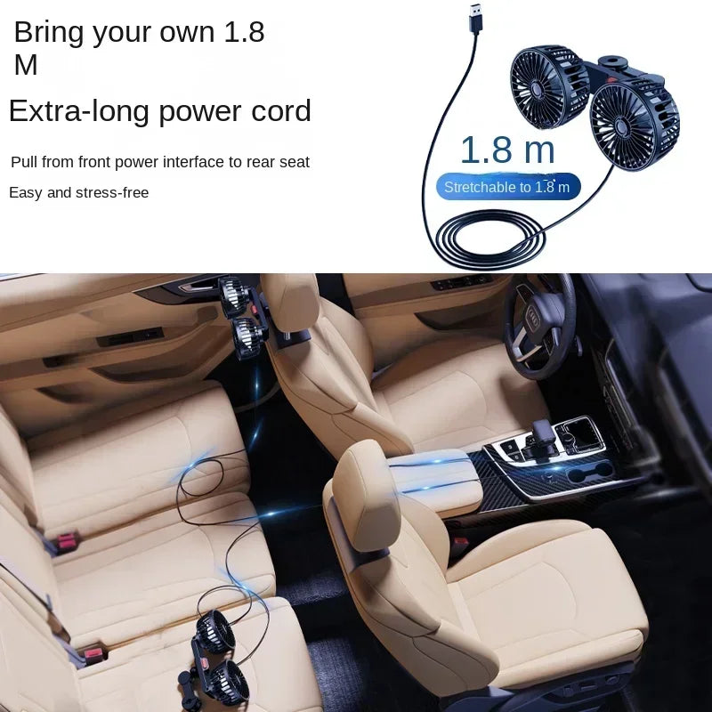 3-speed Car Seat Back Cooling Fan USB Charge Dual Head Fan 360 Degree Rotation Neck Cooler for Summer Car Accessories
