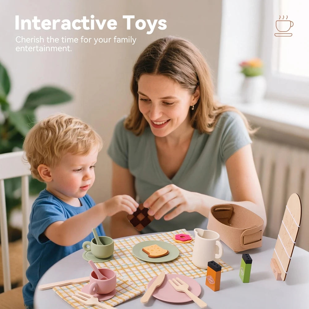 Playing House Afternoon Tea Set Baby Wooden Montessori Toys Numbers Blocks Learning Toy Model Puzzle Toys For Baby Birthday Toy