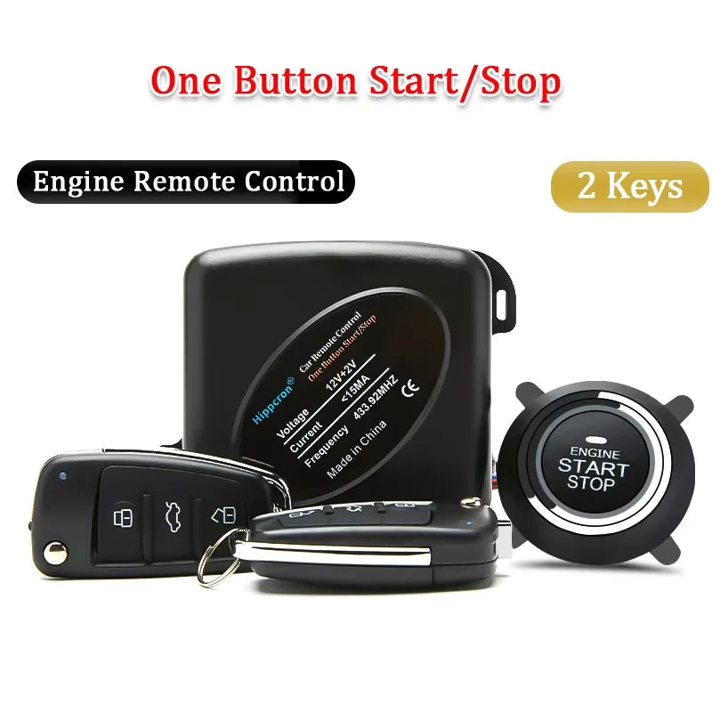 HIPPCRON PKE Car Keyless Entry Engine Start Car Alarm Remote Control Alarm System Push Button Remote Starter Stop Auto Universal