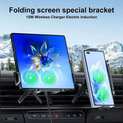 Car Wireless Charger Stand Fold Screen Fast Charging For Samsung Galaxy Z Fold 6 5 4 S24 Ultra iPhone 16 15 14 Pro Phone Holder