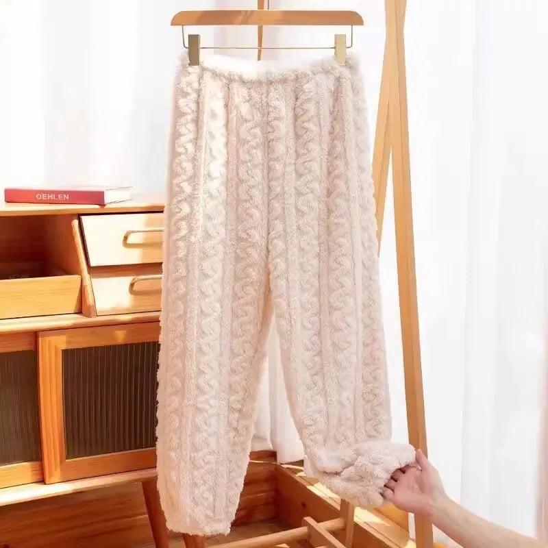 Thickened Coral Fleece Sleepwear Straight Leg Lazy Pants Home Clothes for Men And Women Winter Warm Soft Plush Pyjamas Pj Pants