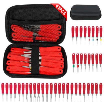 41PCS Electrical Pin Terminal Removal Tools Car Depinning Tool with Plastic Case for Connector Terminal Pin Removal Tool Kit