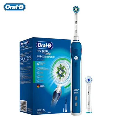 Oral B Electric Toothbrush Pro 4000 3D Action Daily Clean Teeth Visible Pressure Sensor 4 Modes Gum Cares Waterproof Rechargeabl