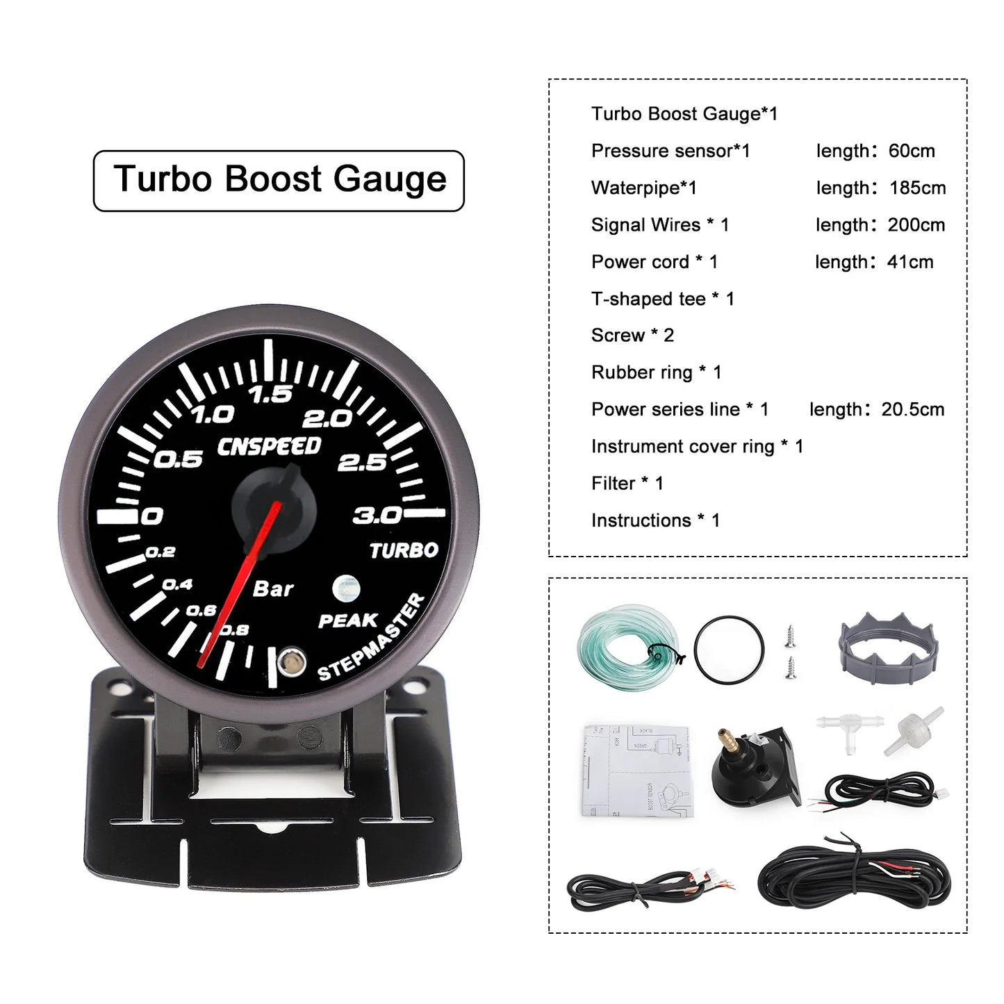 2.5 " 60mm Boost Gauge exhaust gas car temperature gauge oil pressure water temperature oil temperature voltage white