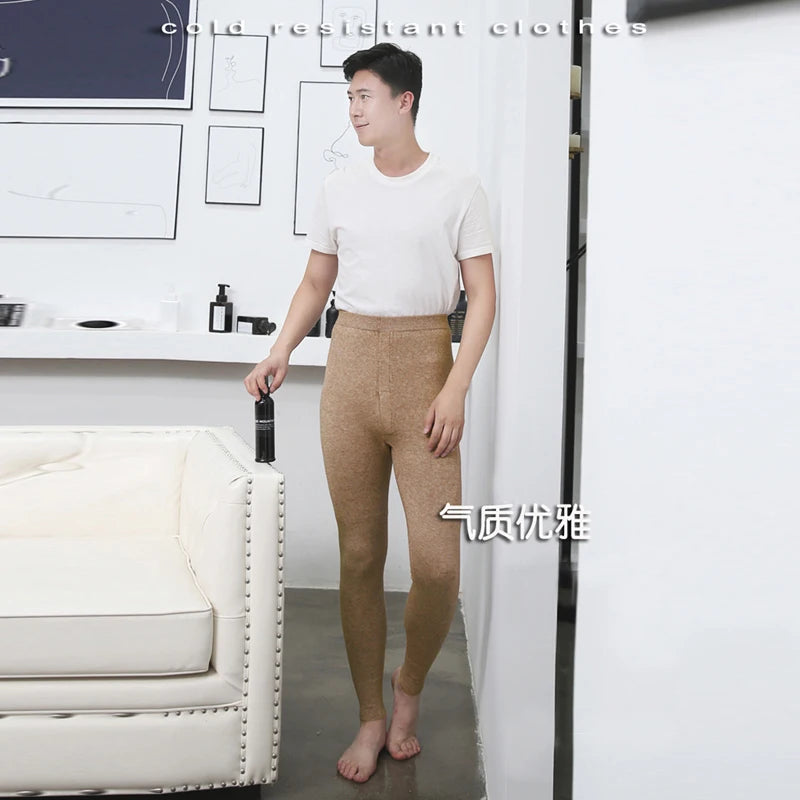 100% Merino Wool Men's Long Johns thermal Underwear Pants Winter Man Merino Wool Bottom Thermal Warm Leggings Elastic Knit Pants