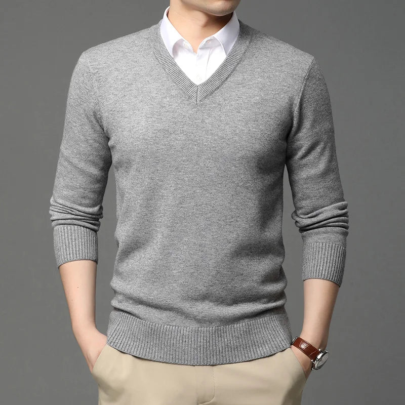 2025 High Quality New Fashion Brand Woolen Knit Pullover V Neck Sweater Black For Men Autum Winter  Casual Jumper Men Clothes