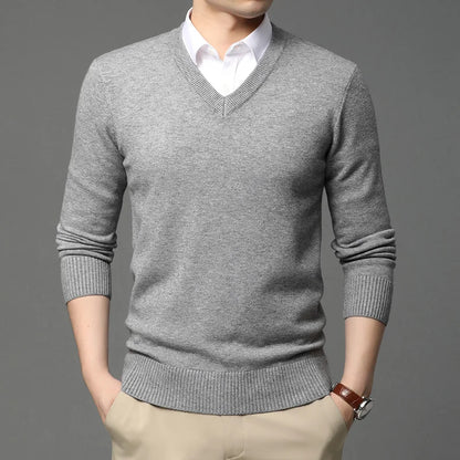 2025 High Quality New Fashion Brand Woolen Knit Pullover V Neck Sweater Black For Men Autum Winter  Casual Jumper Men Clothes