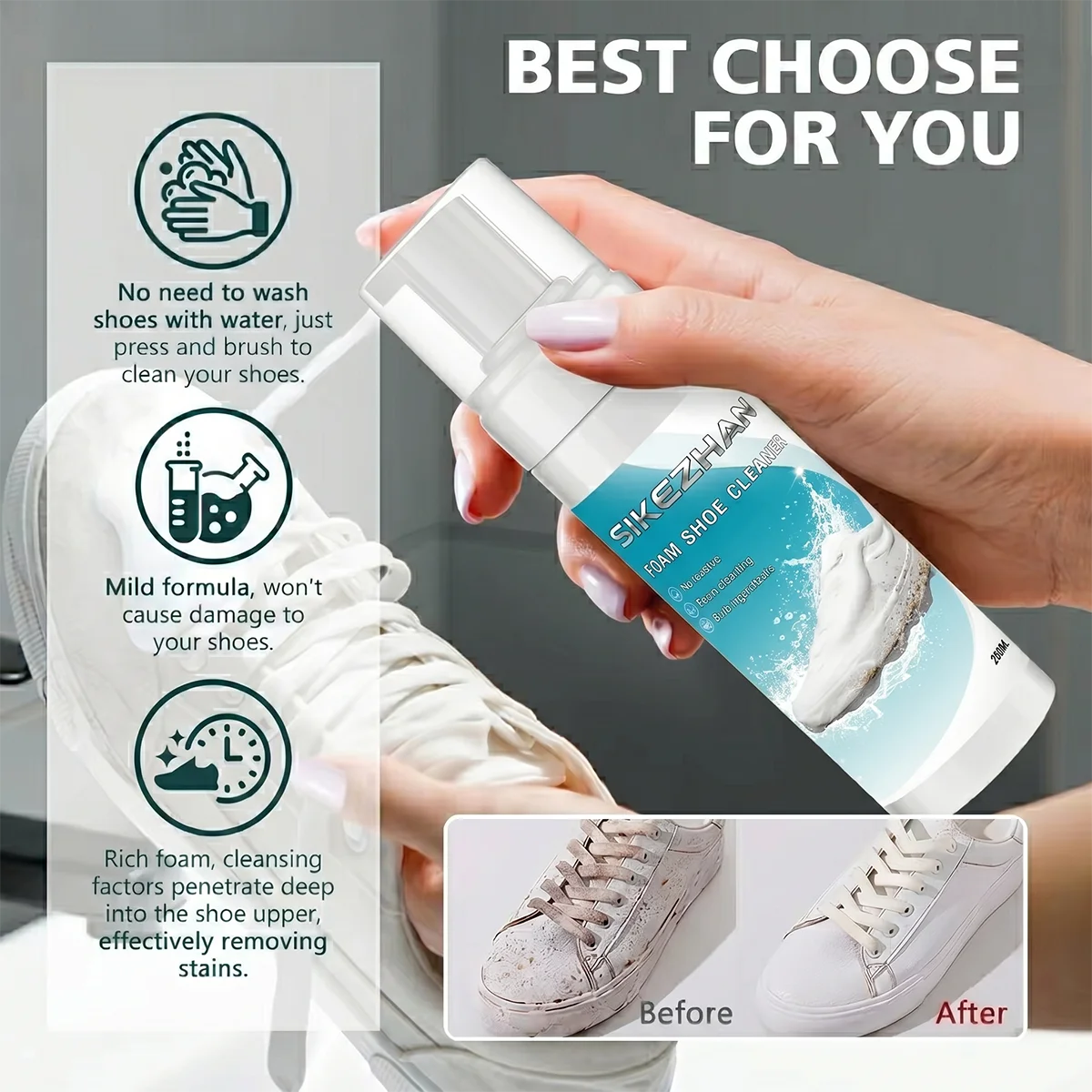 Professional Shoe Cleaning Kit with Foam Cleaner & Dual-Sided Brush, No-Rinse Deep Stain Remover for Sneakers, Leather & Canvas