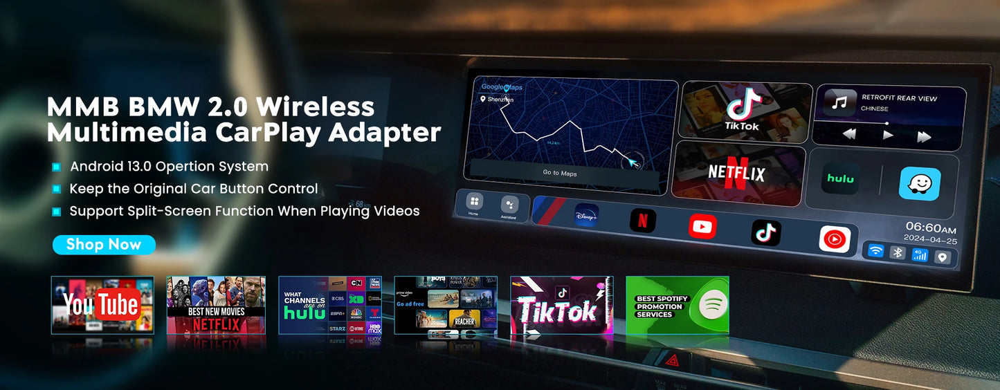 3in1 MMB MAX Smart Box CarPlay Wireless Carplay Android Auto Android15 QCM6350 8-Core GPS WiFi 4G SIM AI Box For Youtube Netflix