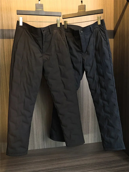 Lightweight 90 down Filled Men's Thickened Warm Winter Straight Leg down Pants Casual Trousers Fashionable Urban Style Pure C...