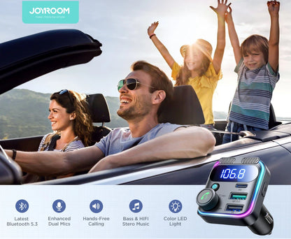JOYROOM 81W Bluetooth 6.0 Car FM Transmitter Dual Mics PD&QC 3.0 Car Fast Charging Charger Adapter U Disk Hands-Free Calling