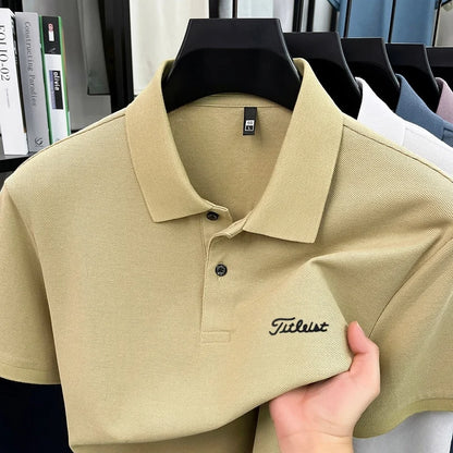 Men's Summer New Cotton 100% Short-Sleeved Polo Shirt, Collar Brand Printed T-Shirt, Breathable Casual Business Men's Clothing