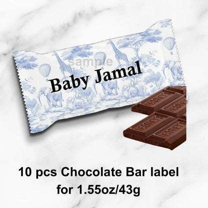 Personalized Blue Safari Baby Shower Party Favors Toile De Jouy Jungle Animal Sticker Party Decoration For Birthday Bachelorette