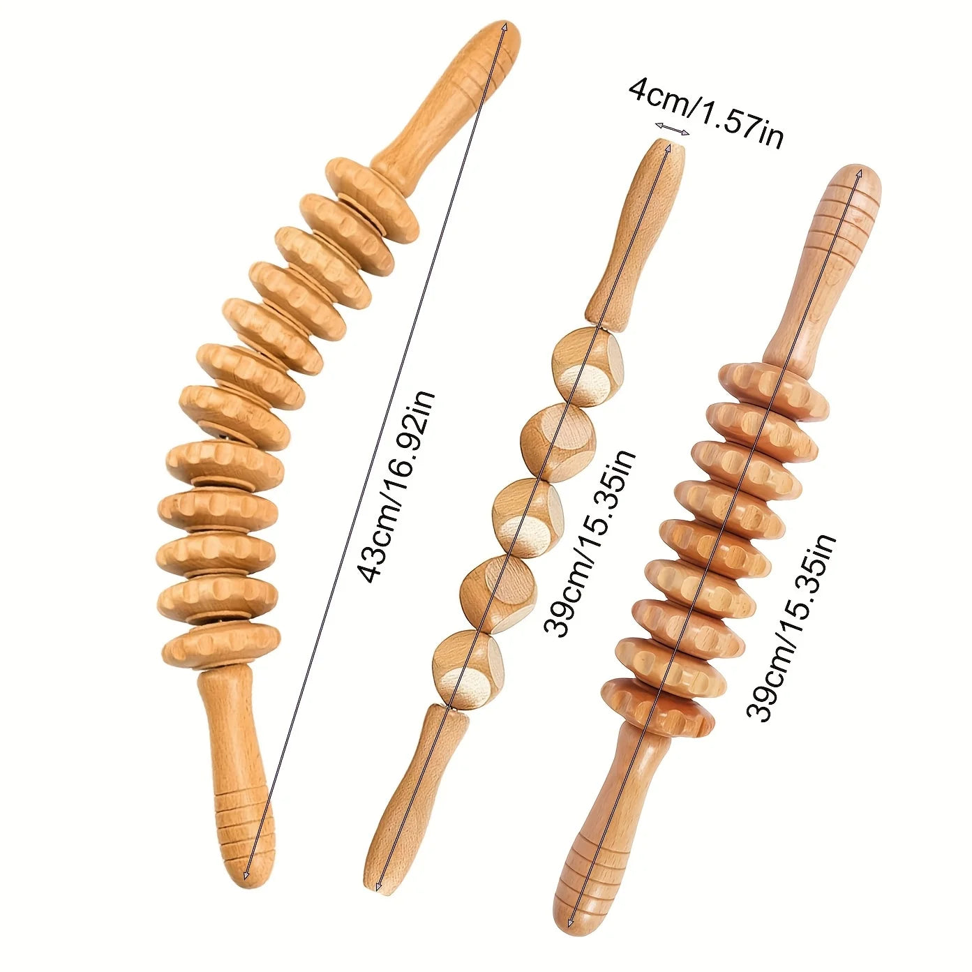 3-Piece Wooden Massage Roller Set, including 12-roller, 9-roller, suitable for use on the hands, suitable for both men and women