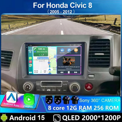 Car Radio Android 15 For Honda Civic 8 FK FN FD 2005 - 2012 RHD Multimedia Player Navigation GPS Carplay Stereo BT Head Unit DSP