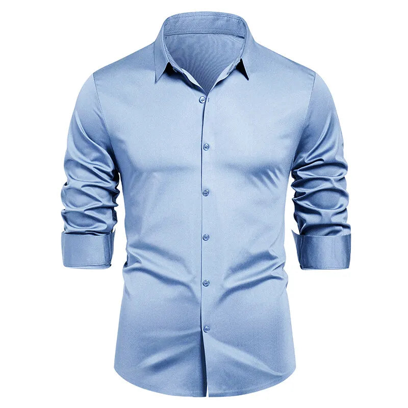 2025 Men's High Quality Shirt Solid Color Fashion Business Leisure Social Dress Ball Shirt Men's Formal Dress Slimming Shirt