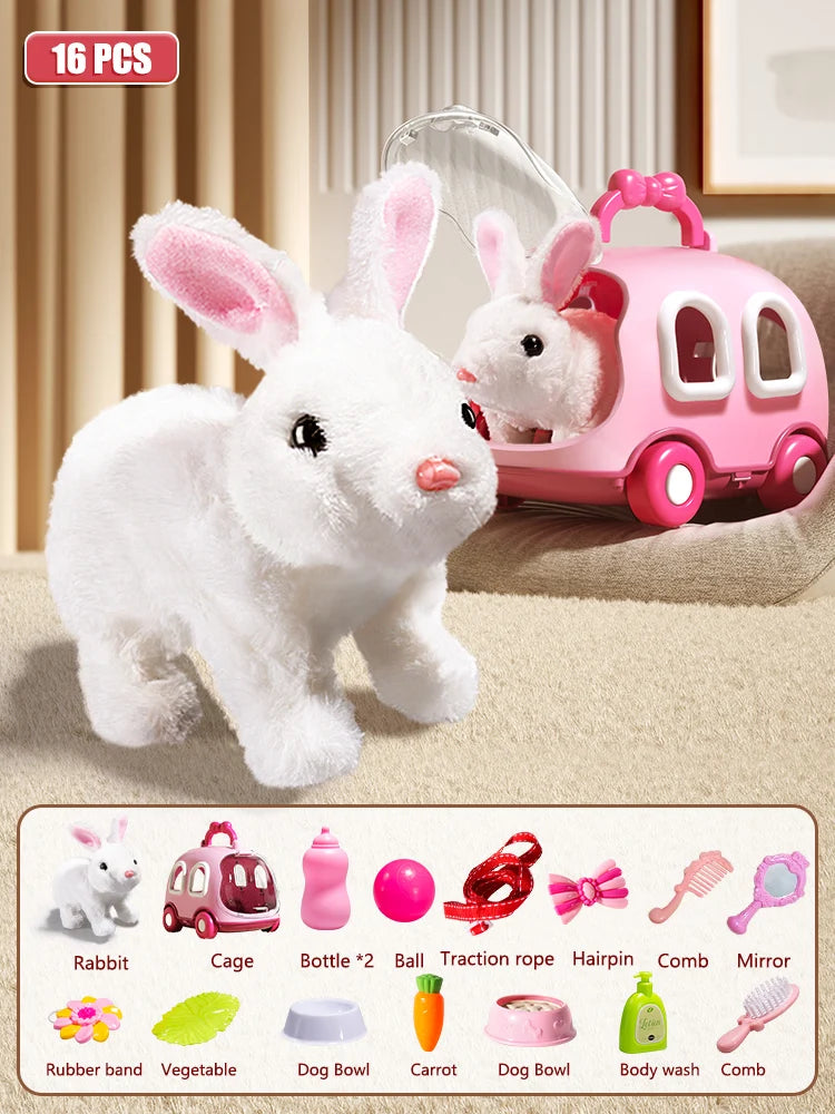 Electronic Rabbit Children Plush Walking Pets Have Sound Moving Dancing Animal Interactive Toy Education 3 Years Brithday Gifts
