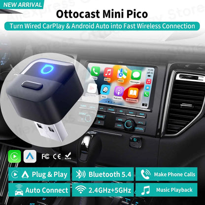 Ottocast Mini Pico Wireless CarPlay Android Auto Adapter Cube Dongle Bluetooth Car Accessories for VW MG Kia Toyota Hyundai Audi