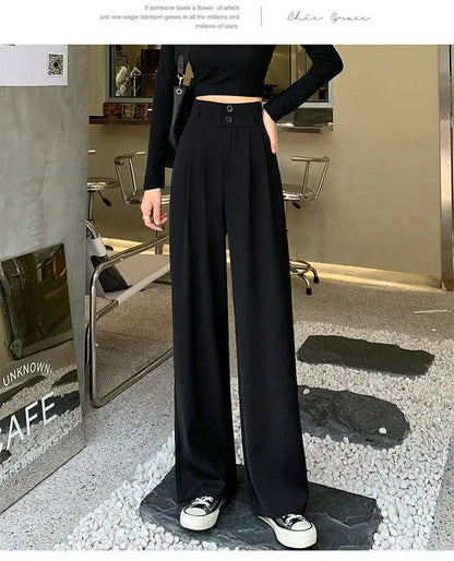 High Waist Straight Leg Suit Pants Women's Summer Thin Large Size Fat MM Hip Covering Slim Wide Leg Trousers Korean Style