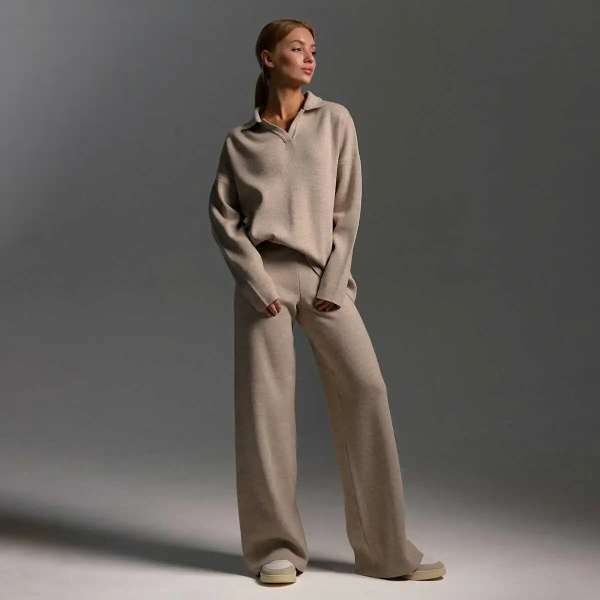 Casual Knitted  Ne Sweater Set Wide Leg Pants Faion Ensemble for Women in Their Late 20s And Early 30s Winter 2024