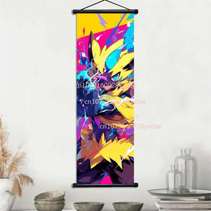 Anime Pokemon Scroll Painting Bulbasaur Charmander Squirtle Poster and Print Watercolor Wall Art Picture Home Decor Kids Gifts