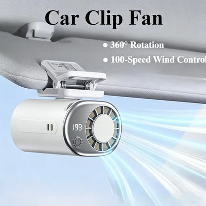 Car Clip on Air Conditioner 199 Speeds Adjustable 360° Rotation Semiconductor Cooling Fan Wide Clamp