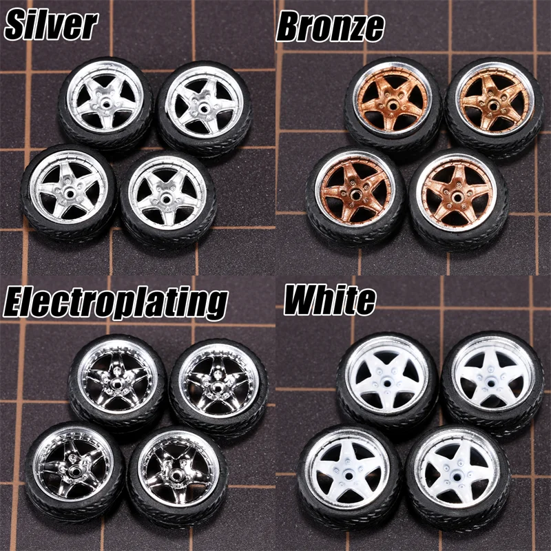 1/64 Model Car Wheels 4 Sets-11mm Diameter ABS Rubber Tires with Brake Disc-Upgrade Parts for Tomica Hot Wheels Diecast Vehicles
