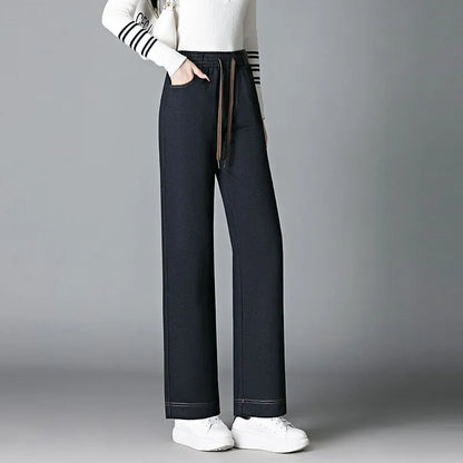 High Waist Fleece Lined Thick Wide Leg Jeans Women's Casual Straight Leg Pants Autumn Winter Loose Fit Comfortable Trousers