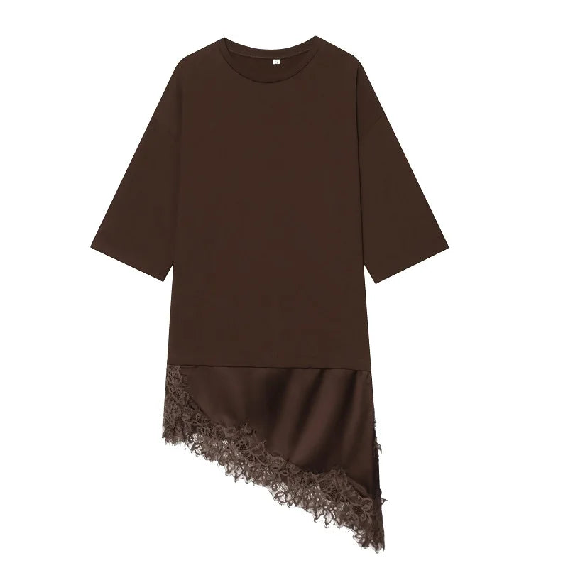 MUJER Polo Lace T Shirt Women Asymmetric Oversized T-Shirt Woman Spring Casual Tank Top Female Fashion Funny Women's T-shirts