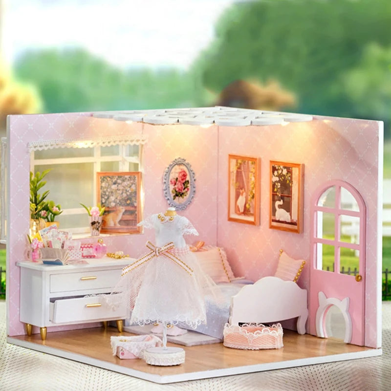 DIY Dollhouses Kit With Furniture Small House Scene Model Miniature Doll House Wooden Assembly Model Toy For Birthday Gifts