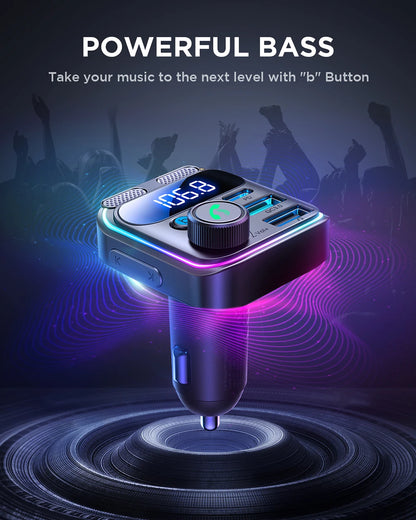 JOYROOM 81W Bluetooth 6.0 Car FM Transmitter Dual Mics PD&QC 3.0 Car Fast Charging Charger Adapter U Disk Hands-Free Calling