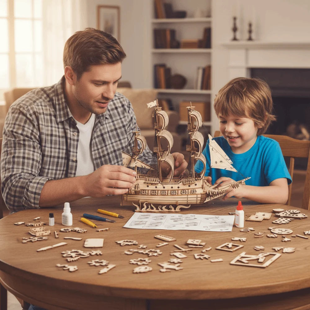 Wooden Material Dutch Ship 3D Puzzle Children Gits Classic Ship DIY Assembled Model 3D Construction Wooden Model Kit Home Decor
