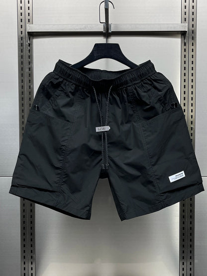 Men's Summer New Ice Silk Quick Dry Workwear Shorts Loose Five-Point Street Style Thin Beach Pants Straight Leg mid Waist