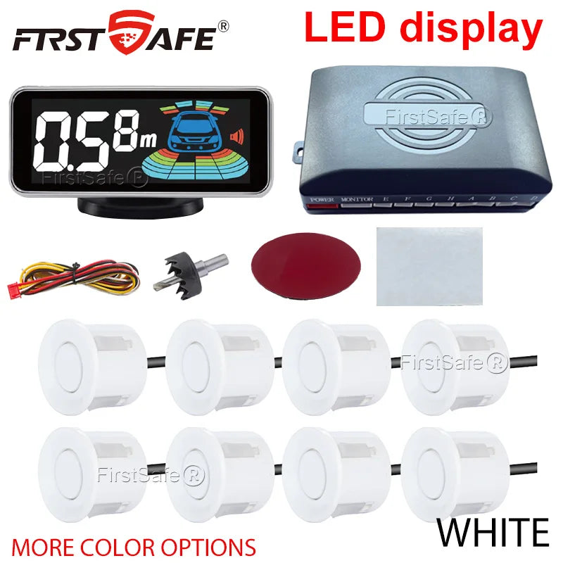 Backlight Multi Language Voice Broadcast LED Parking Display Reverse Radar Detector 4 Probes Universal Auto Safety Auxiliary Kit