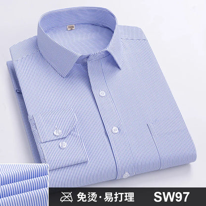 Men's Formal Shirt Long Sleeve S~8XL Oversized Office Solid Color Striped Anti-wrinkle Non-ironing Fashion Business White Shirts