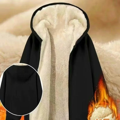2026 autumn and winter plus plush thick loose oversized solid color cardigan hooded zipper sweatshirt men's lambskin warm jacket