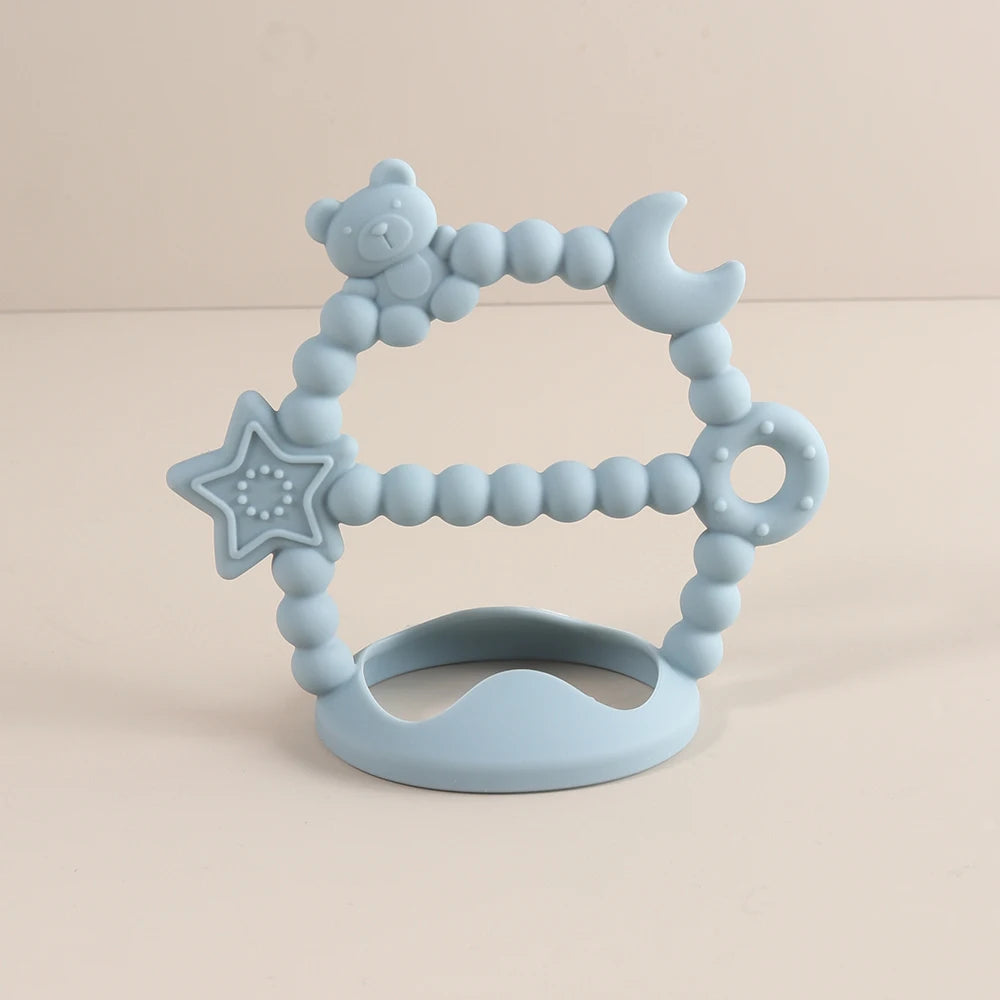 Anti-drop Wristband Baby Teether Silicone Bear Moon Star Teething Toy Non-slip Handheld Teether for Newborn Babies