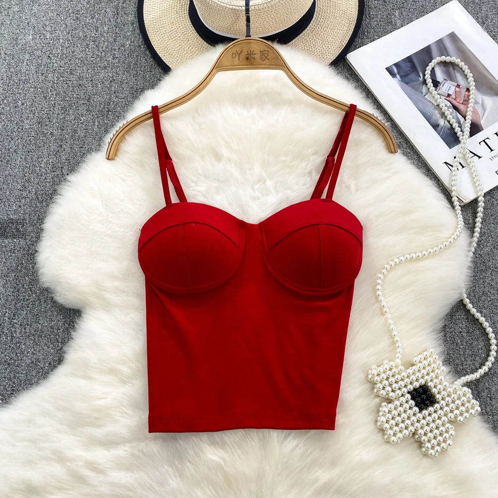 Sexy Fashion Design Camisole Tank Top Women Slim Fit Outerwear Spicy Base Shirt Sexy Backless Vest Short Straight Cut Bodycon