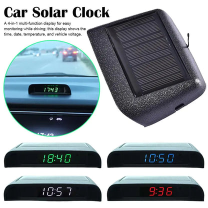 Solar Powered Car Digital Clock, LED LCD Display with Time Decor Date Dashboard Auto Thermometer, L0K4