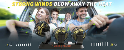 Car Fan 360° Adjustable 3 Head Air Fan Automotive Electric Fan USB/12V/24V Fan 2 Speeds Car Silent Fan For Home Desk Office&Car