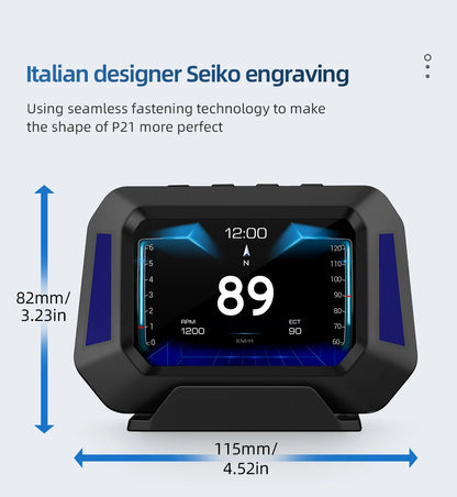 Head up Display OBD + GPS Car Water Temperature Turbo Oil Temperature Multi-function Meter LCD Display Automotive Speed Alarm