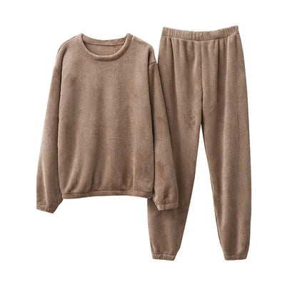 Thickened Fluffy Sleepwear Long Sleeve Men's Coral Fleece Pajamas Warm Home Clothes Set Loose Fit Outerwear in Autumn And Winter