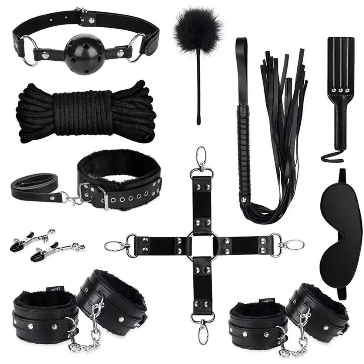 Exotic Sex Toys, Leather Plush sexy Bondage Bundle Set, Gag, Whip, Butt Plug, Sex Toys for Women, Nipple Clips, Erotic Sex Toys
