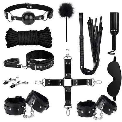 Sexy leather BDSM plush bondage bundle set blindfold handcuffs whip sex toys for women Nipple clip butt plug Exotic sex toys