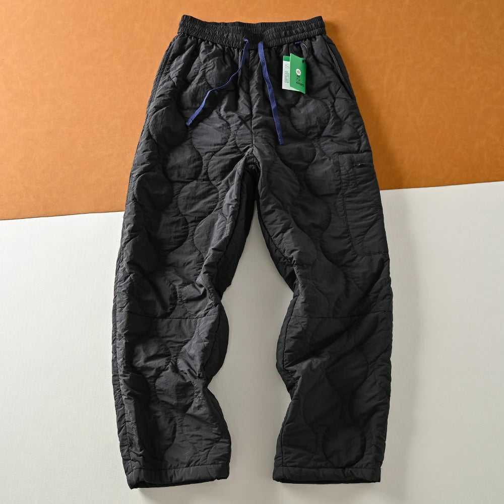 Loose Fit Cotton Pants Men's Winter Casual Straight Leg Thermal Windproof Fashionable Youth Long Trousers Quilted Insert