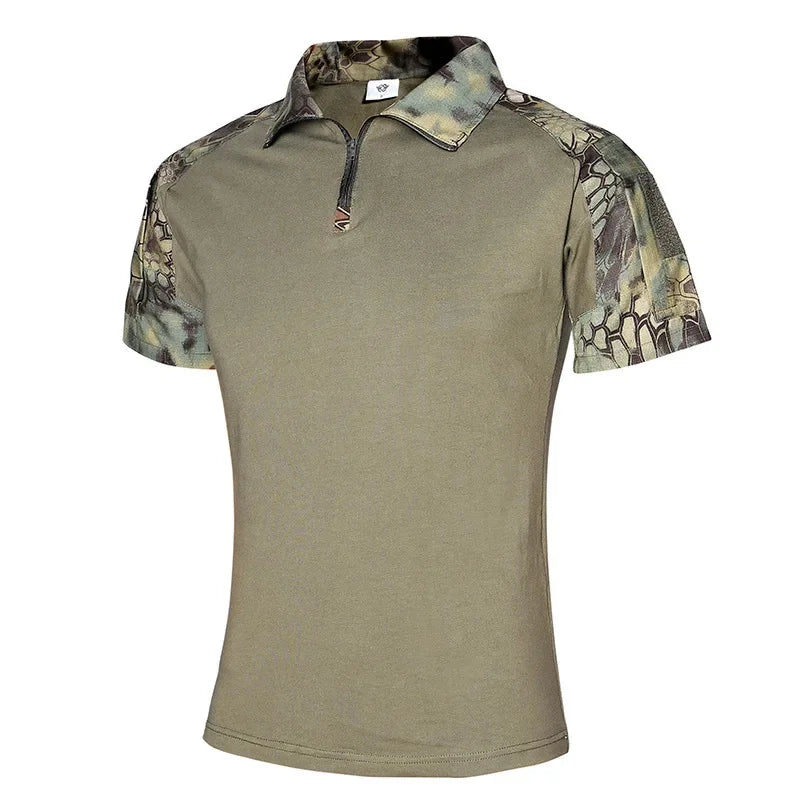Camo Tactical Shirt Short Sleeve Quick Dry Combat T-Shirt Men's Camouflage Military Army T Shirt Outdoor Hunting Hiking Polo