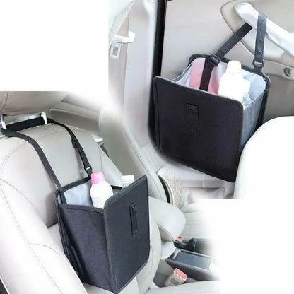 1pc Durable Oxford Cloth Car Trash Can - Multi-functional Folding Hanging Storage Bag, Zipper Compartment, Practical Design